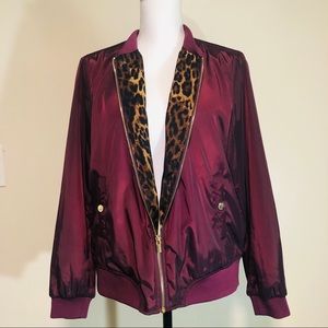 Iman Maroon bomber jacket.